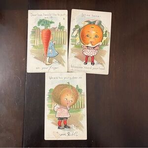 Set of 3 Antique 1900s Tuck's Postcards Fruit People Valentine's Cards